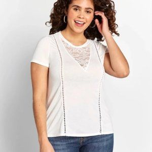 Modcloth White T-shirt with Lace Inset
